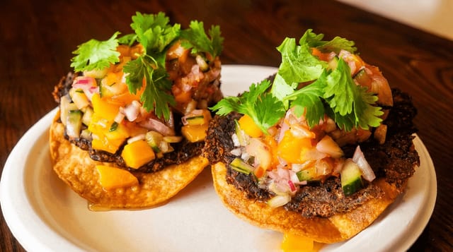 Mango Black Bean Ceviche Tostada.